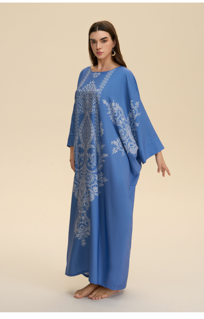 Foreign Trade Cross-border Middle Eastern Robe, Four-way Stretch Pajamas For Women, Loose, Luxurious, Fashionable Print,_ecoleips.com