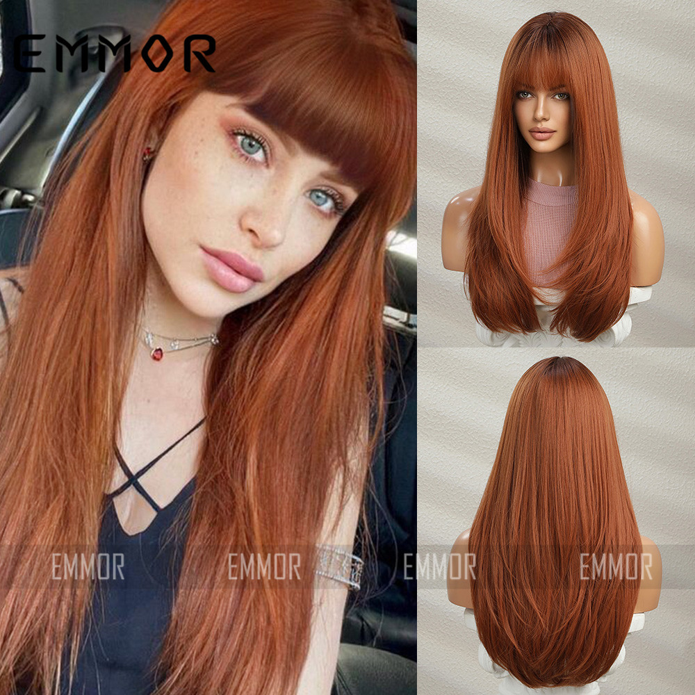 Women's Elegant Party Street High Temperature Wire Bangs Long Straight Hair Wigs display picture 1
