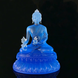 可厂家直接订购琉璃水晶佛像神佛像蓝色双层莲花密宗琉璃药师佛