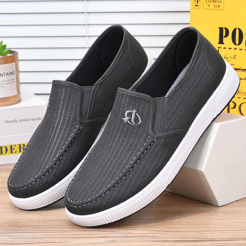 夏季低帮帆布鞋圆头休闲黑色平底一脚蹬潮流百搭地摊货源批发