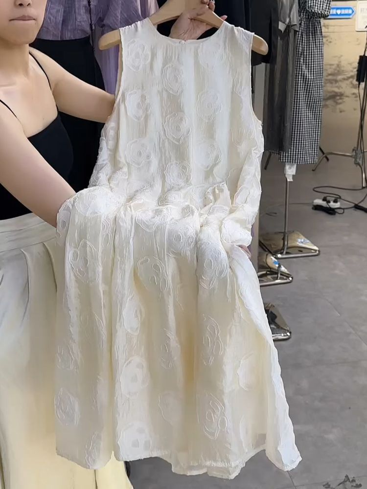 MM gordo extra tamaño 300 kg de corte de flores tridimensional de estilo francés vestido sin mangas chaleco suelto