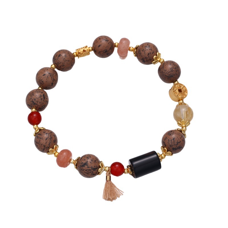 Nuevo estilo chino de perlas de arroz, ágata, cristal amarillo, obsidiana, piedra natural, pulsera de cuentas, pulsera de cuentas, mujer, jugar con perlas de Buda