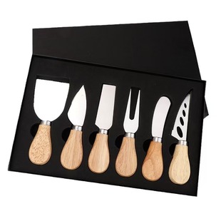 Manufacturer Stainless Steel Rubber Wooden Handle Cheese Cheese Knife Set Bamboo Butter Knife Cheese Fruit Fork Gift Box