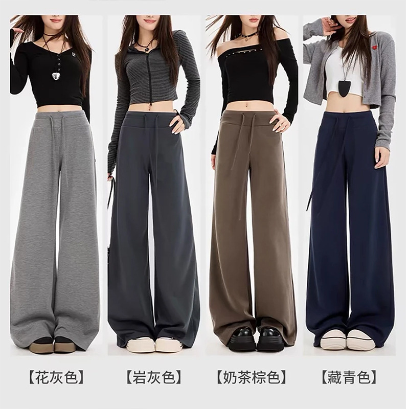 早秋空气层休闲运动裤女2025新款高腰显瘦直筒阔腿裤抽绳卫裤|undefined
