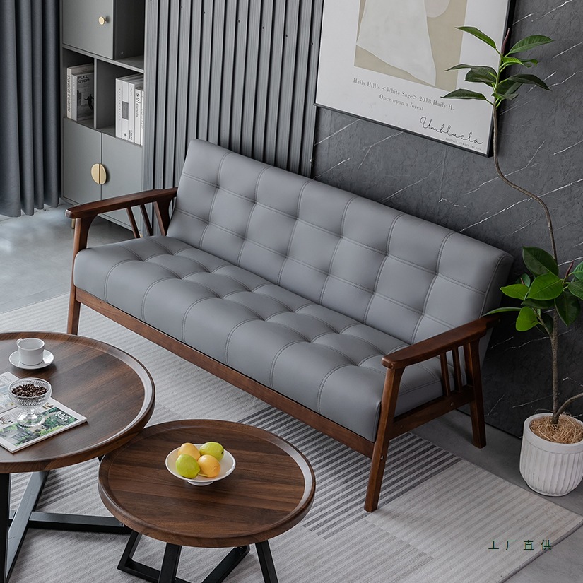 Small Apartment Solid Wood Small Sofa Simple Modern Coffee Table Combination Apartment Retro Rental Coffee Shop Hotel Three People
