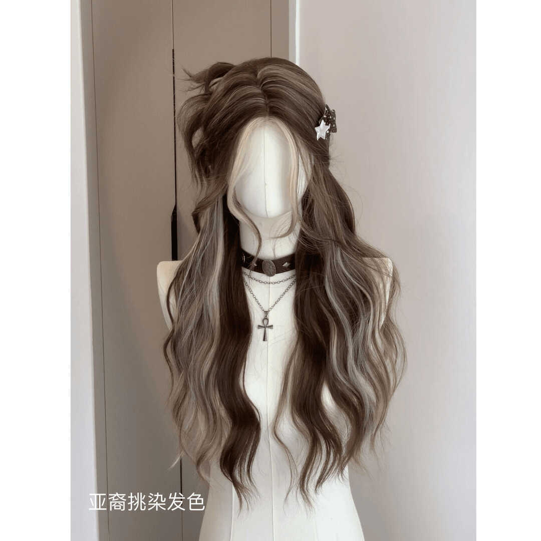 frente peluca de encaje mujer cubierta de cabeza diaria Lolita natural simulación de ondas grandes rizos de cabello