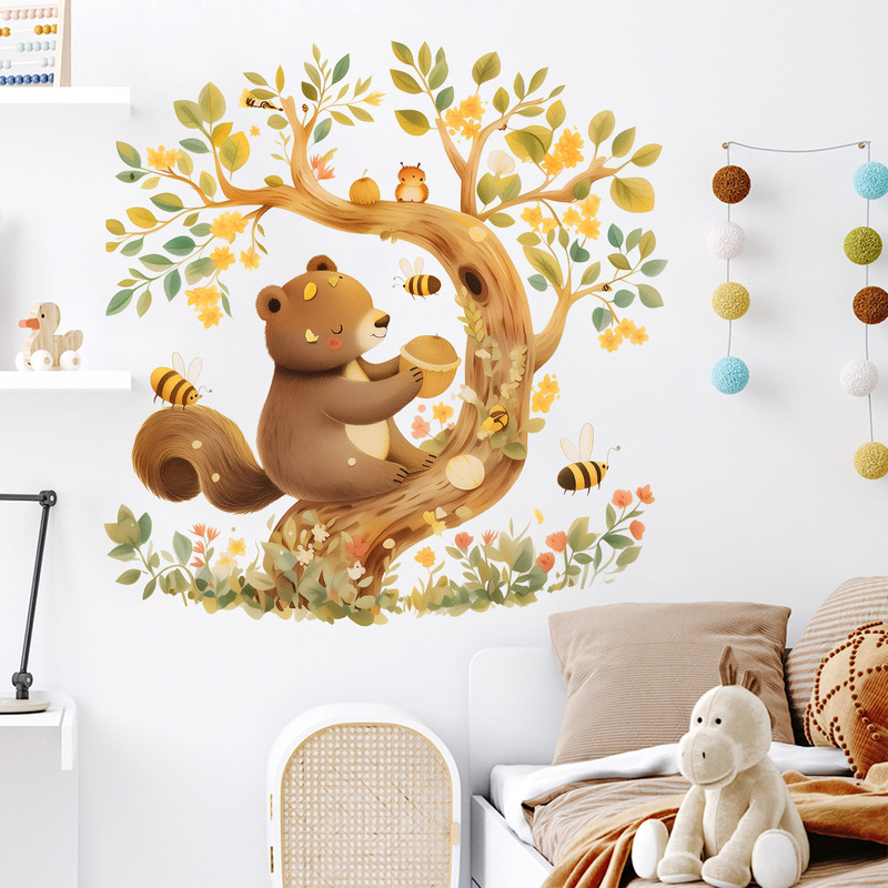 Cross-border Amazon Foreign Trade Cute Super Squirrel Pine Tree Bee Flower Flower Stickers Decorative Home Stickers