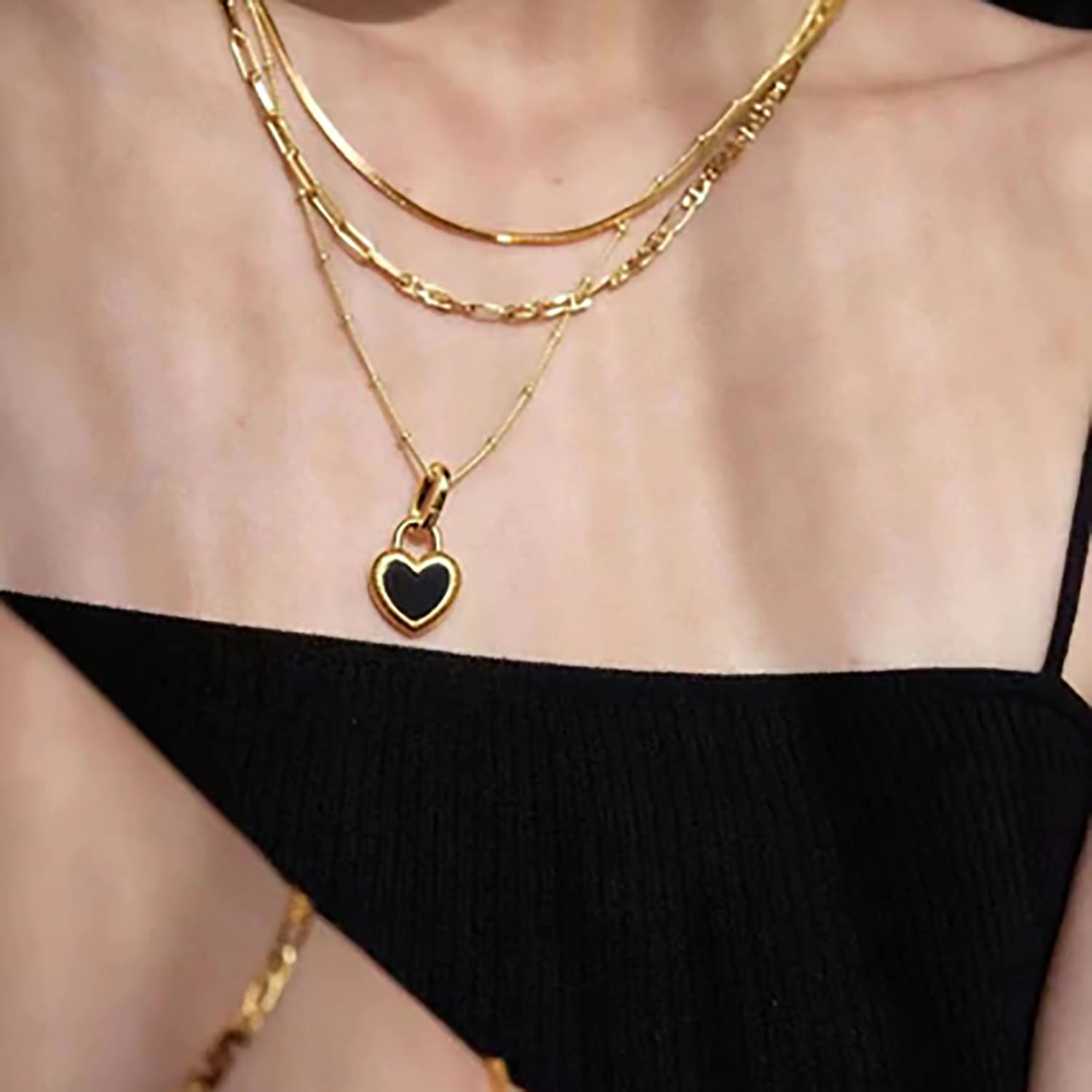 New Style stainless steel 18K Gold Plated Double-Sided Heart-Shaped Small Lock Pendant Necklace