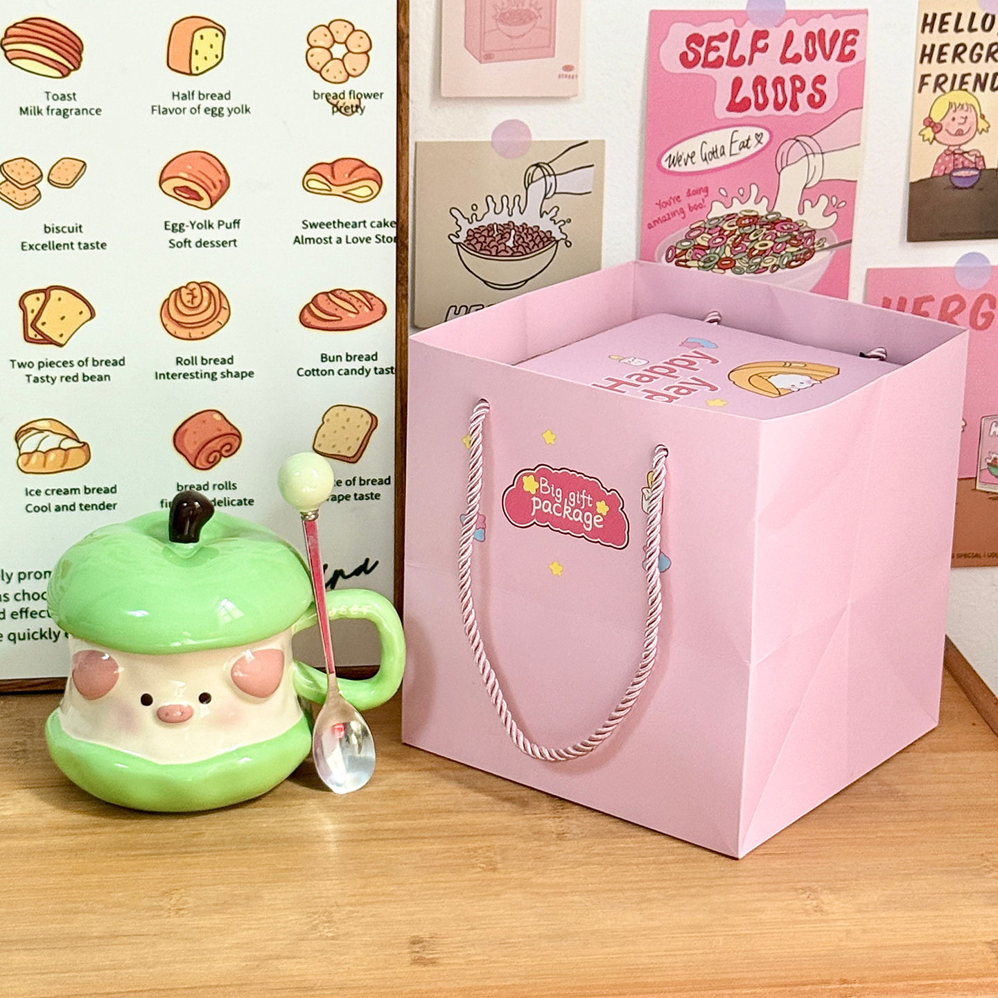 Hermosas tazas de cerámica de cerdo de manzana con tapa taza de regalo de cumpleaños taza de agua casera taza de regalo de navidad taza