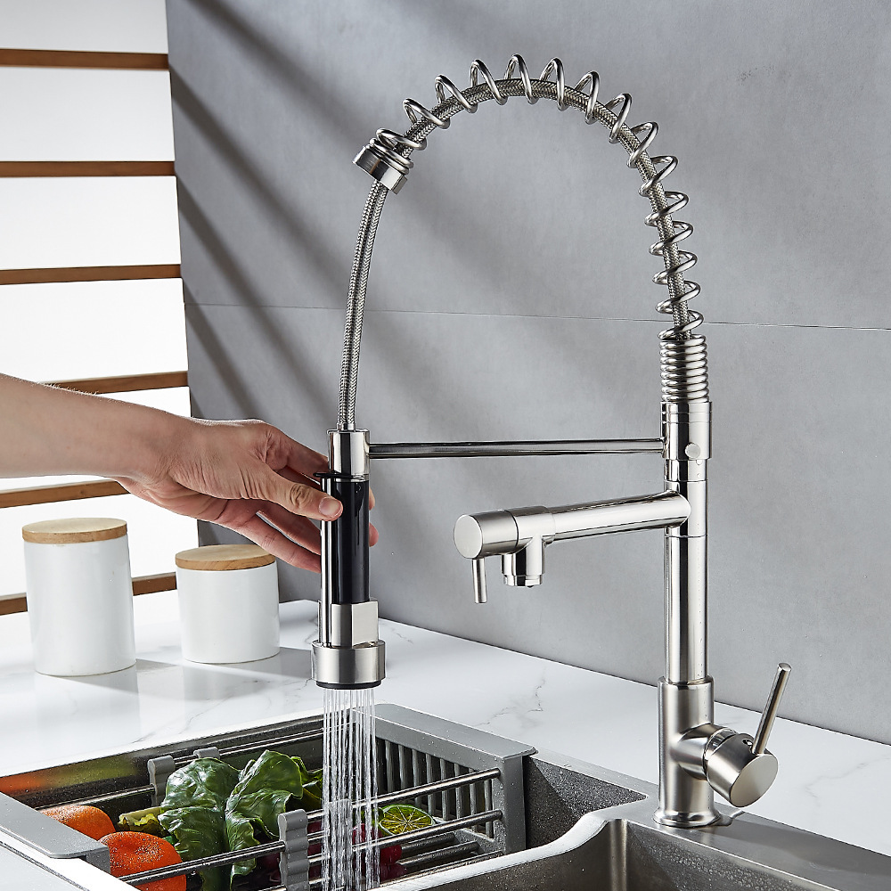 Grifos de cocina de primavera de doble función negros transfronterizos caliente y frío giratorios universales lavabo de verduras lavabo a prueba de salpicaduras