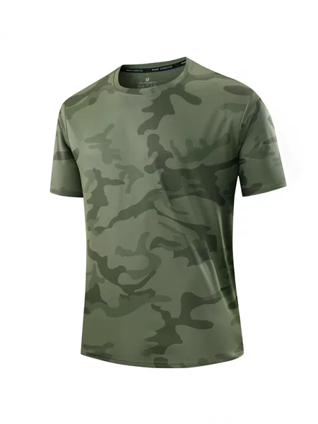 Summer Camouflage Quick-Drying Short-Sleeved Men's T-Shirt Outdoor Sports Fitness T-Shirt European and American Cross-Border Short-Sleeved Tops