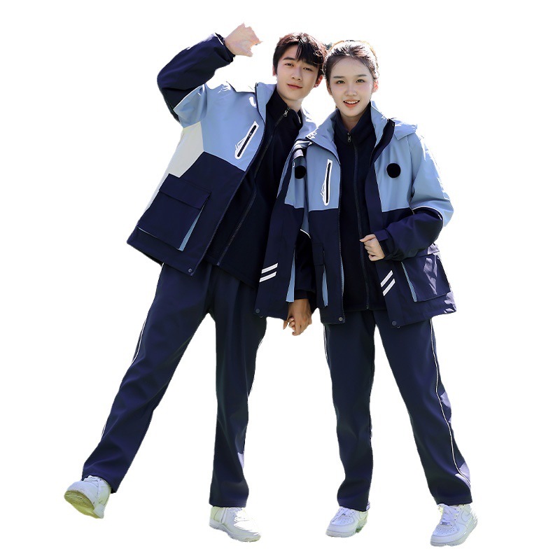 Uniforme de invierno de estudiantes de primaria y secundaria a prueba de viento calentamiento deportivo de ocio tres piezas de ropa de clase personalizada gruesa