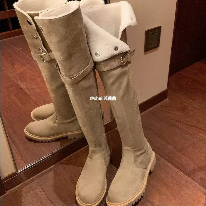 【苏茵茵同款】棉雪地靴~两穿羊羔毛毛粗跟高筒靴过膝靴子女长靴