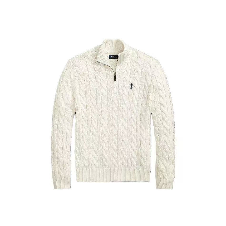 Ralph Lauren Cable Knit Zip Sweater White