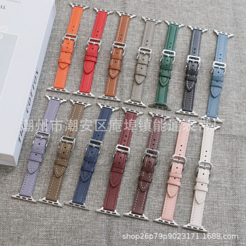 Suitable for Applewatch Apple 7 Leather Strap Flat Cut Thin Leather Strap Small Waist Watch Strap Ready for Sale