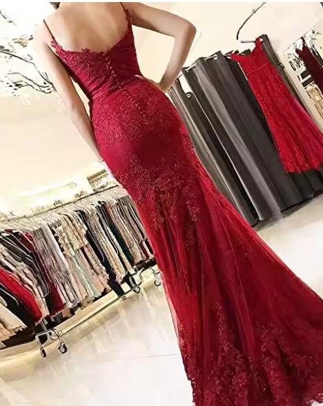 Europa y América Comercio Exterior Amazon AliExpress deseo vestido de noche correa de encaje V-cuello sexy fishtail adelgazar vestido de noche image 7