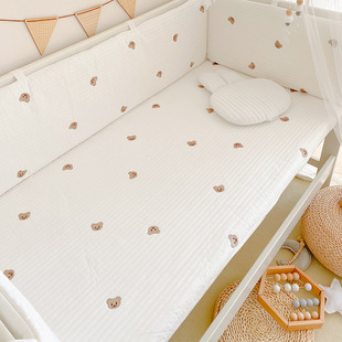 Crib Bed Warmer Korean Quilted Newborn Baby Children's Splicing Bed Detachable and Washable Bed Block Pure Cotton Bedding