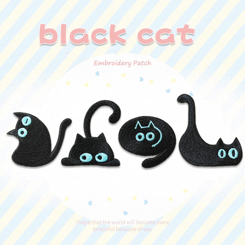 可爱蓝眼猫咪刺绣贴diy自粘布贴手机壳包包装饰贴纸衣服补丁贴布