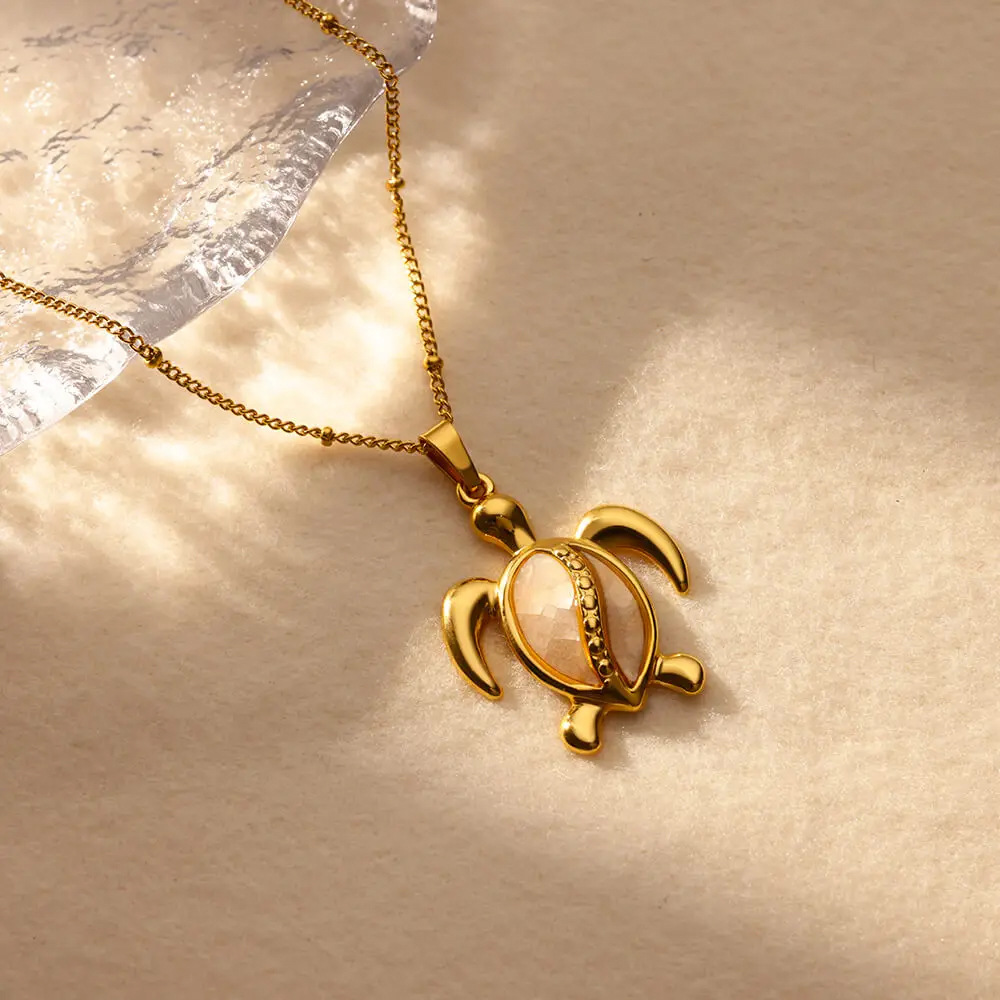 Real Gold Plated Plating Material 304 Stainless Steel Pendant Material Stone-Free Inlay Material PVD Coated Real Gold Plated Tortoise Starfish Conch 304 Stainless Steel Vintage Style Marine Style Waterproof Non Tarnish 304 Stainless Steel Lobster Trigger Clasp Closure Pendant Necklace