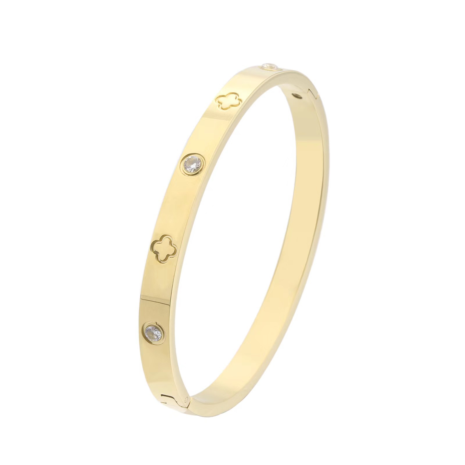 다이아몬드 골드와 4 잎 클로버 팔찌