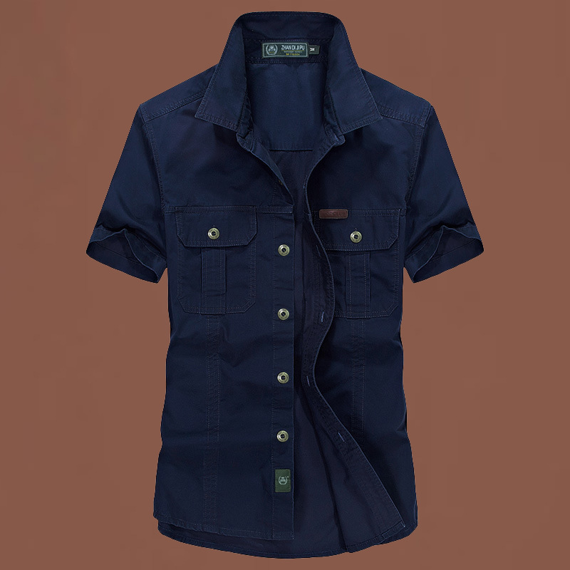 Verano 2024 nueva camisa de hombre de cuello suelto camisa de manga corta de color sólido camisa de hombre de mediana edad camisa casual