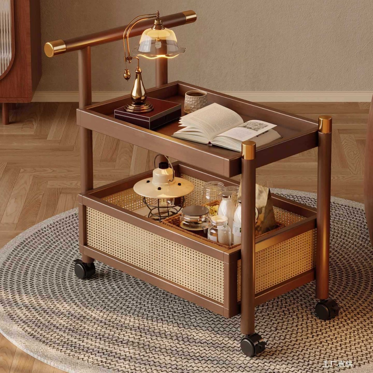 Home Movable Sofa Side Table Living Room Coffee Table Small Table Bedside Side Cabinet Trolley Storage Rack Mid-Century Style