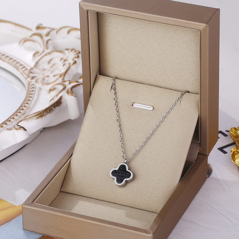 Fashion Four Leaf Clover Titanium Steel Plating Artificial Diamond Necklace