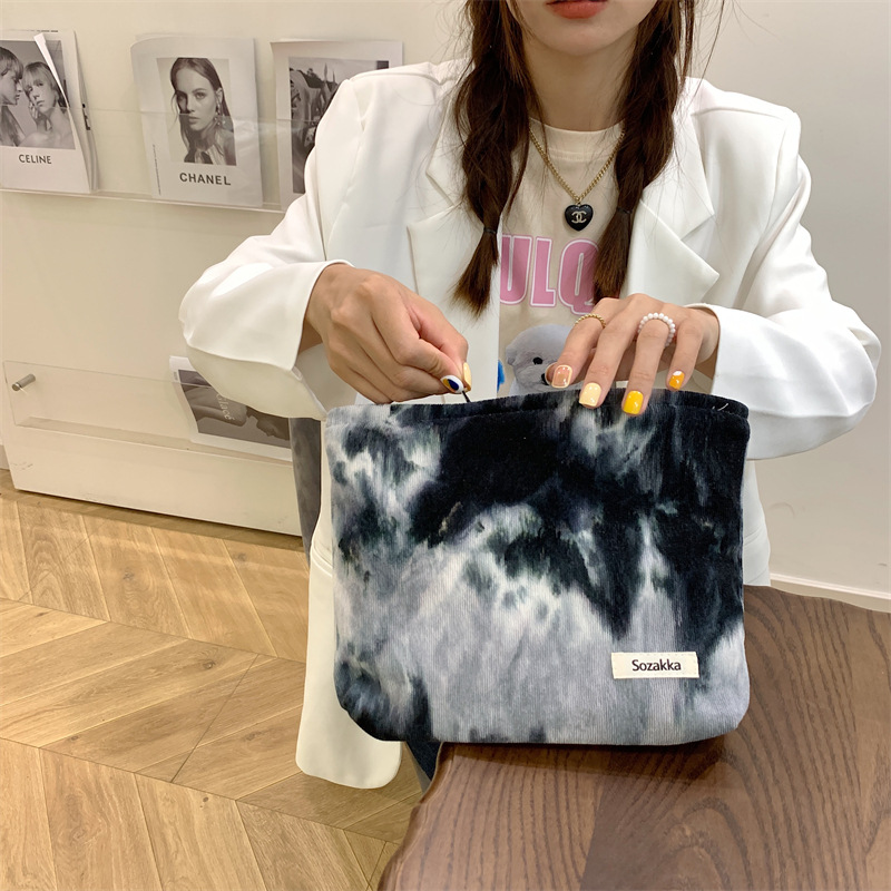 37172 Korean-style tie-dye gradient makeup bag, high-end large-capacity corduroy cosmetics lipstick storage bag undefined