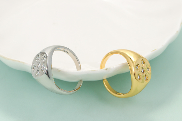 10g Weight Electroplating Gold Plating Process 18K Real Gold Plated Plating Material Zircon Inlay Material Rings Classification Metal Plating Geometric Zircon Copper Rings