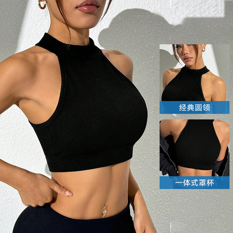 固定胸パッドスポーツブララウンドネックヨガベスト大きいサイズフィットネストップランニングブラアウタートレーニングブラ|undefined