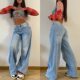 SC2024 European and American Cross-border New Retro American Long Wide Leg Pants Spice Girls Loose Jeans Women's High Waist Straight Pants