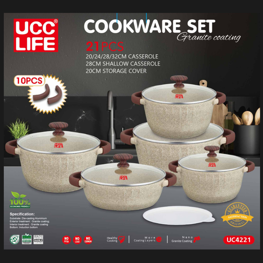 UCC LIFE Ice Cone 21 Pieces Set Hot Pot Granito Aluminio Kit de Cocina de Arroz de Marmol Piedra Hot Pot