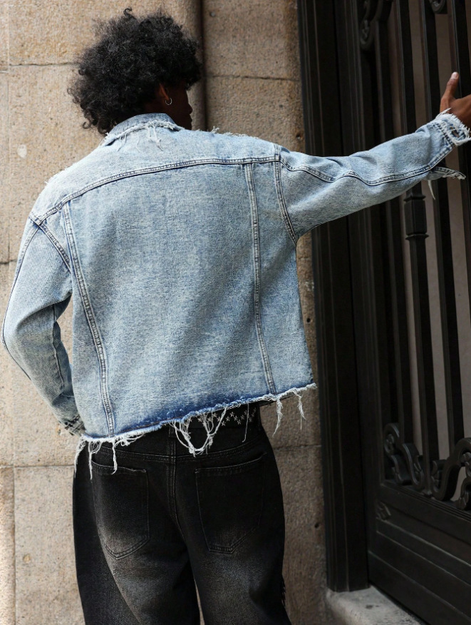 Giacca di jeans uomo casual cardigan con revers stile versatile_voghion.com