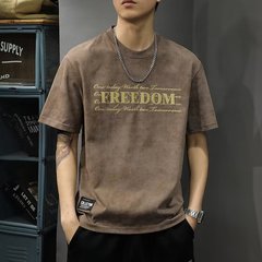 2025夏tシャツ男性insトレンドゆるい半袖tシャツ偽2枚プリント半袖デパート同金