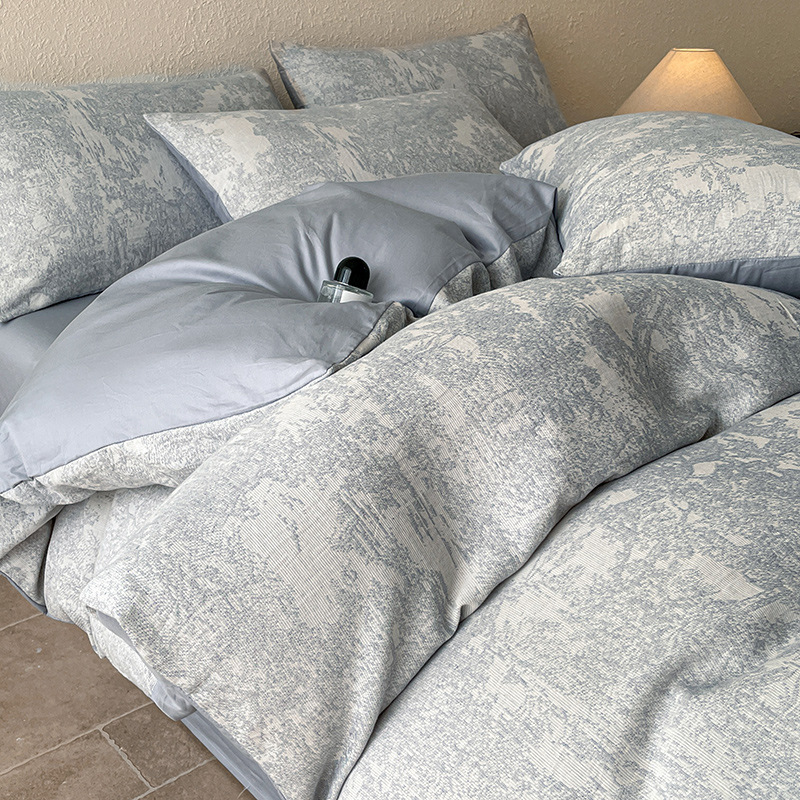 Light Luxury Cotton Double-layer Yarn Bedding Four-piece Set High-grade Pure Sense Cotton High-grade Jacquard Quilt Cover Bed Sheet Three-piece Set