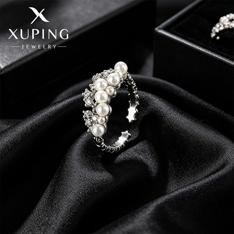 Xuping imitación de perlas elegante temperamento abierto anillo de aleación de cobre chapado en blanco coreano inswind anillo de damas al por mayor
