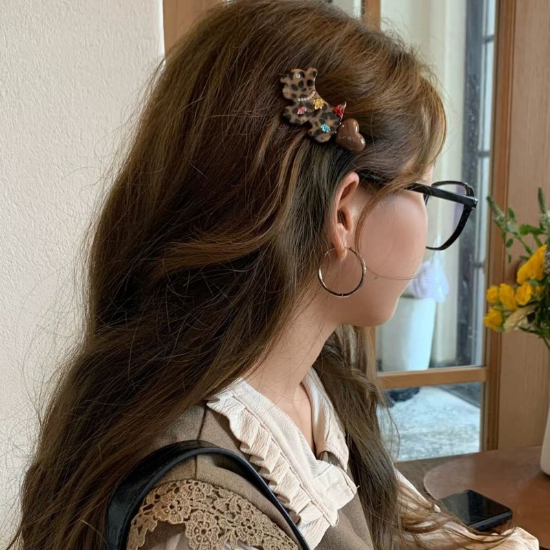 韩系小众设计感彩色点钻狗狗发夹女侧边刘海夹鸭嘴夹发卡夹子头饰|undefined
