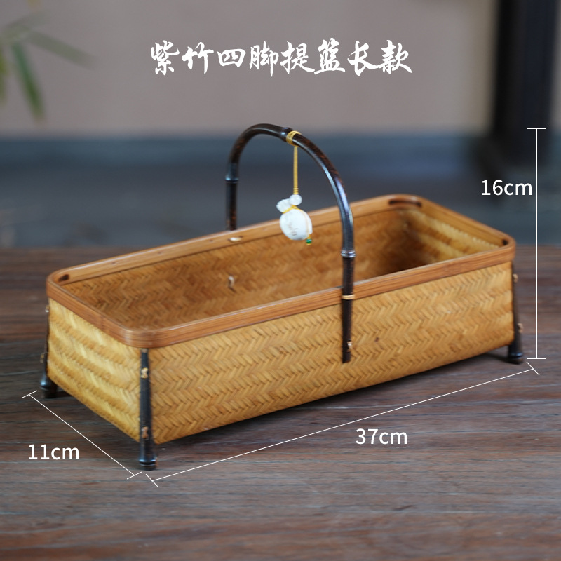 Artesanías de bambú tejidas a mano bambú gran laca cesta nueva casa china sala de estar cesta de almacenamiento de té retro cesta de almacenamiento