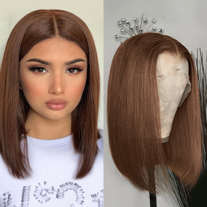 13X4 Human Hair Colored Bob Dyed Head Colored Human Hair Lace Frontal Wigs