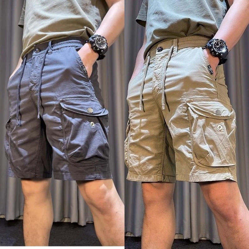 Summer Shorts for Middle-Aged and Elderly Men, Dad's Workwear Multi-Pocket Pants, Large Size Loose Casual Five-Point Pants