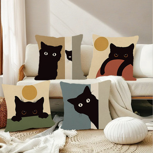 Popular Amazon Temu Little Black Cat Pillow Cover Popular Linen Pillow Home Pillow Cushion Sofa Cushion Cover