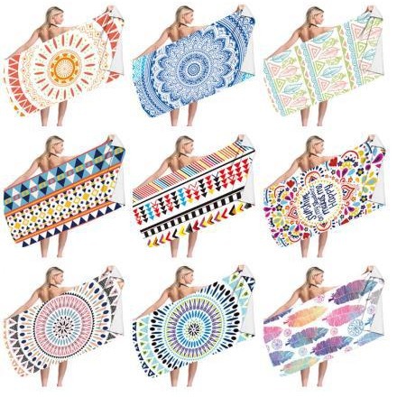 沙滩巾源头工厂外贸超细纤维印花曼陀罗风格游泳速干柔软吸水浴巾