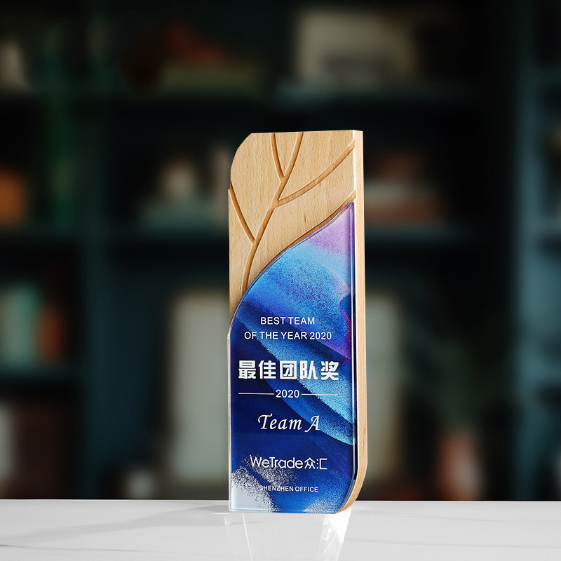 Trofeo de cristal de grabación reunión anual de competición de premios medallas de metal de madera sólida colorido trofeo de cristal impreso