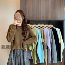 外贸韩版纯色短款毛衣秋冬内搭毛衣小个子甜美风针织打底衫上衣女