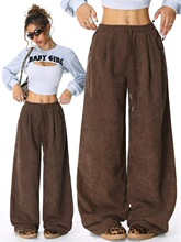 O 78118 Lazy High Waist Drawstring Wide Leg Pants 㼑��L���