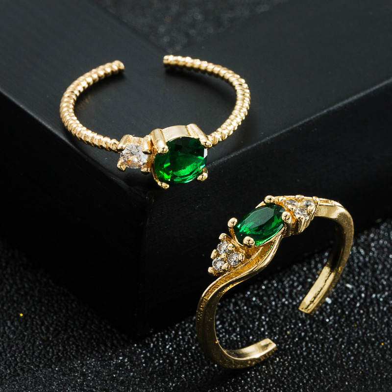 Fashion 18K Gold Copper Micro Inlaid Zircon Geometric Open Little Finger Ring