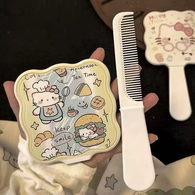 Nuevo espejo de maquillaje de mano, espejo de peinado, dos conjuntos de espejo de maquillaje, dormitorio de estudiantes con dibujos animados simples