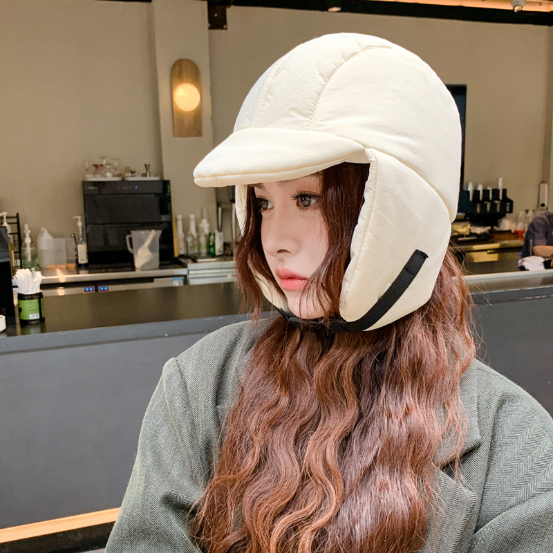 韩版新款甜酷ins帽子女羽绒加绒雷锋帽冬天保暖防寒帽骑车护耳帽