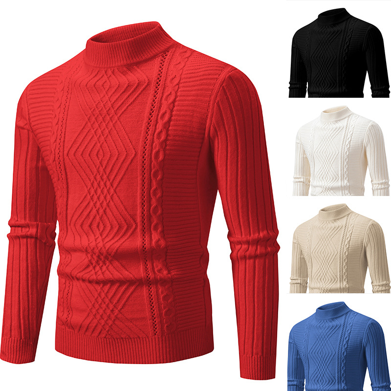 Men's Clothing Men's Slim Fit Mock Neck Sweater - Soft Knit Pullover With Classic Solid Color For Casual & Layering (White, Black, Red, Beige, Blue)_voghion.com