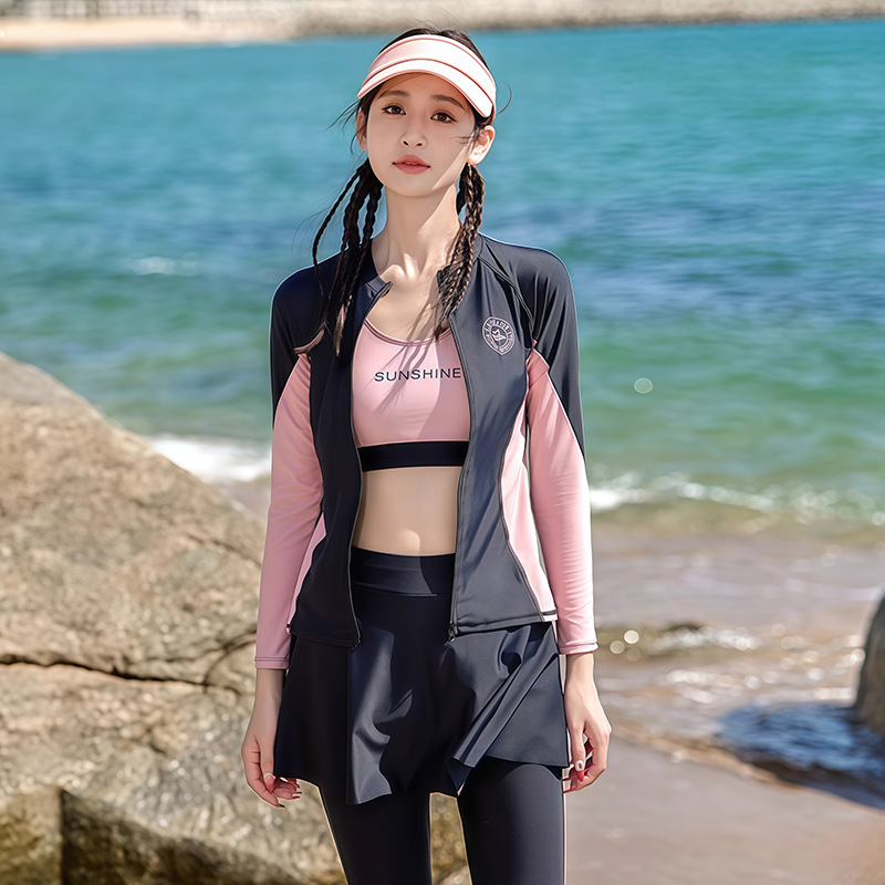 2025新款四件套保守分体长袖长裤防晒潜水服运动韩式风泡温泉泳衣